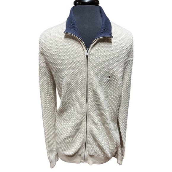 Tommy Hilfiger Men’s Zip-Up Cable Knit Sweater – Oatmeal – Size Large - Picture 1 of 8